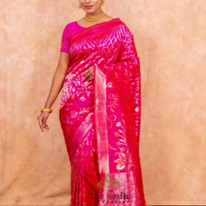 Hot Pink Pure Katan Silk Handloom Banarasi Saree - Jangla