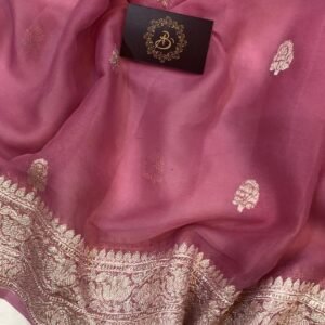 Onion Shade Khaddi Chiffon Banarasi Handloom Saree