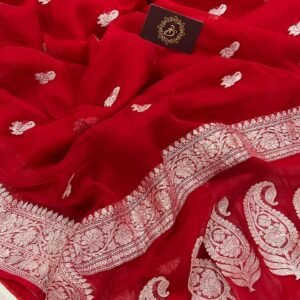 Red Khaddi Chiffon Banarasi Handloom Saree